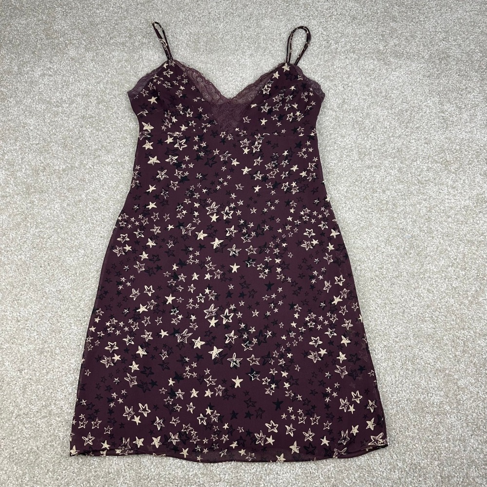 House of Harlow 1960 x Revolve Star Print Lace Slip Dress Plum Purple Small Y2K